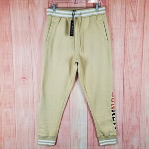 Sonneti London Varsity Jogger Pants Mens Medium Tan Graphic Tapered Leg Running